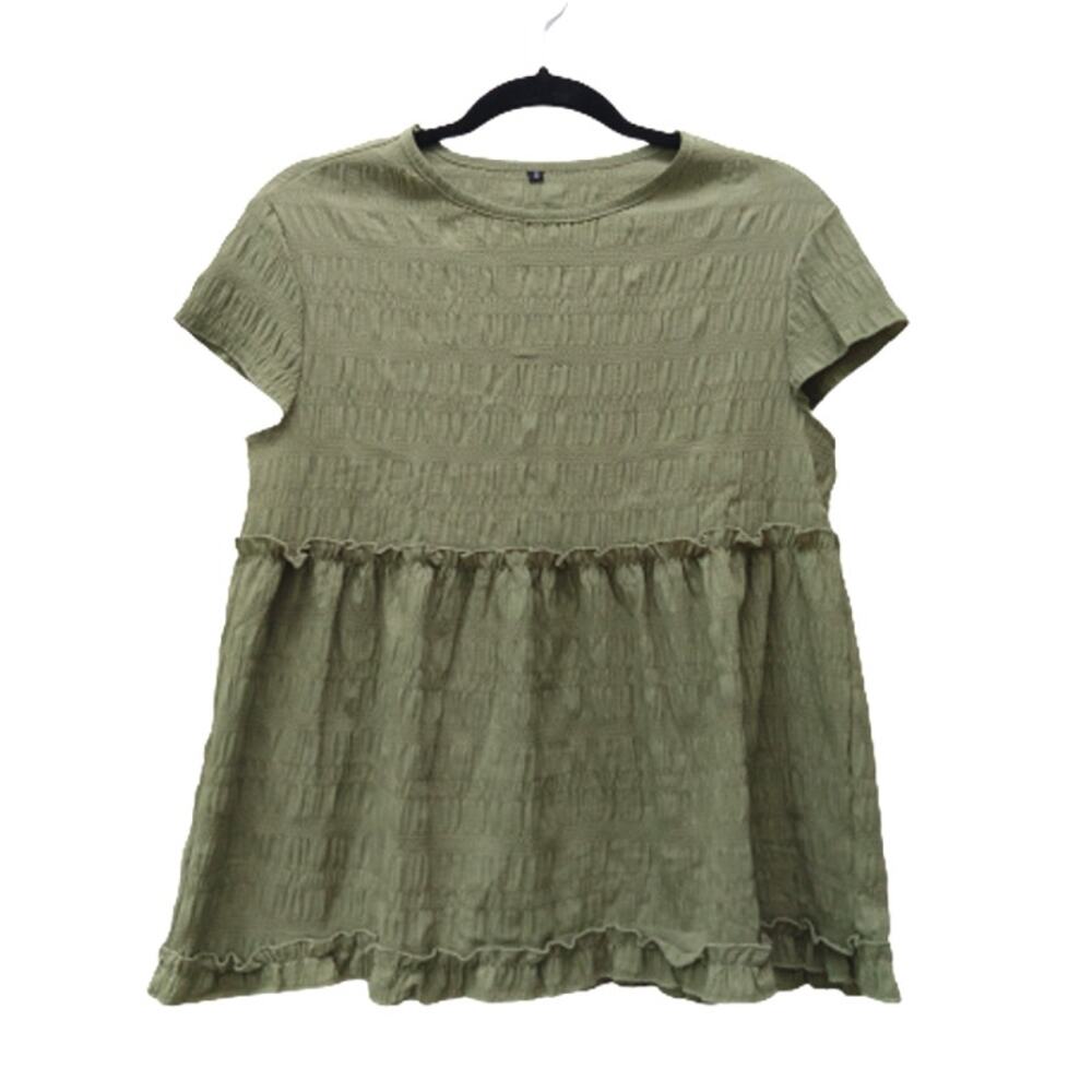 Women's Flowy Green Blouse Size Small Short Sleeves Ruffles